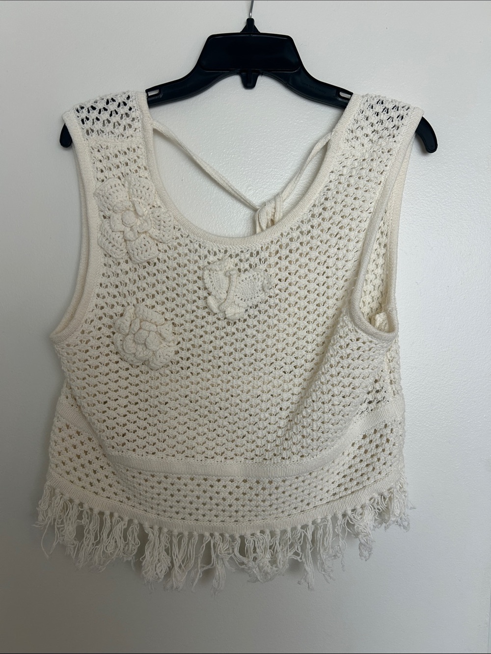 Cream Crochet Floral Fringe Tank Top - Women's Crochet Shell